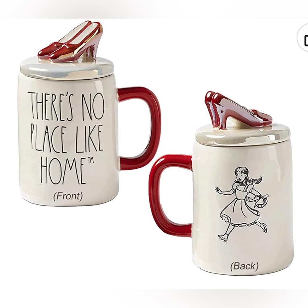 RAE DUNN WIZARD OF OZ™ "THERE’S NO PLACE LIKE HOME" MUG RUBY RED SLIPPER TOPPER